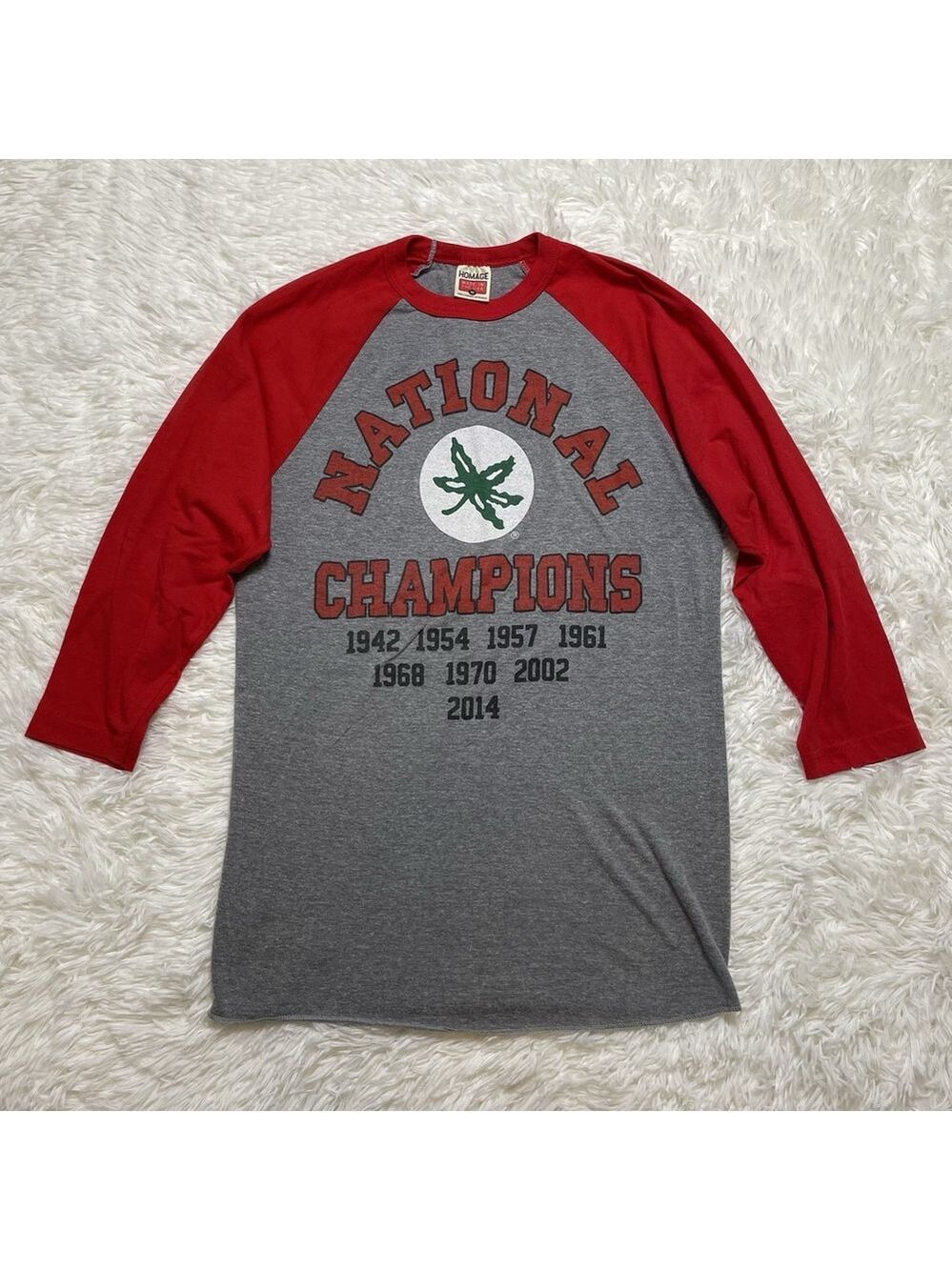 homage ohio state 3/4 Sleeve NATIONAL Champions Shirt Medium Gray Red